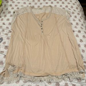 Cap Sleeve Tan Blouse